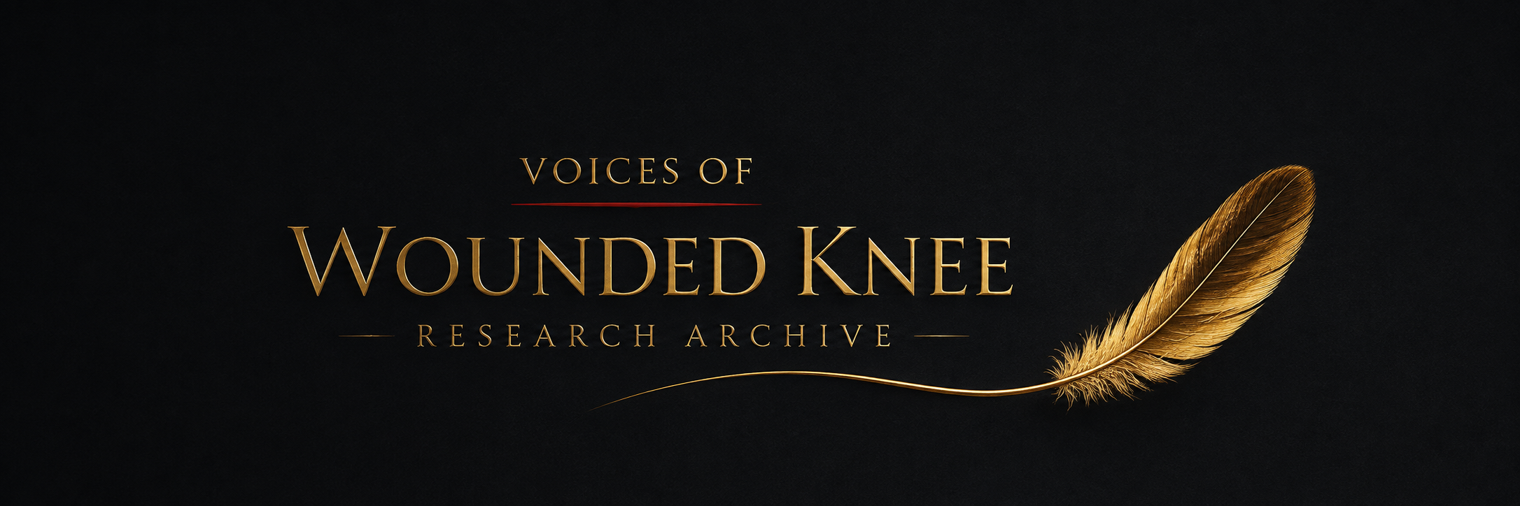 Alt Text: Voices of Wounded Knee Research Archive logo with golden eagle feather